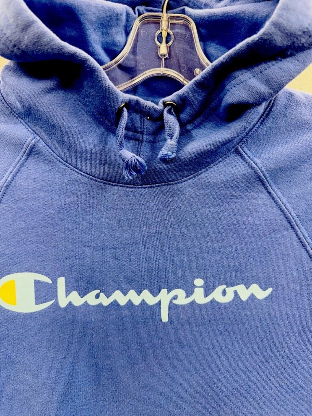 Champion Hoodie Womens S Blue Powerblend Script Logo Raglan Sleeve Sweatshirt - Picture 2 of 5